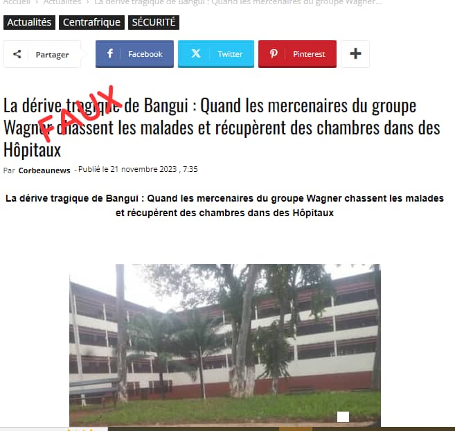 Faux, Les éléments du groupe Wagner n’ont pas expulsé les malades dans des hôpitaux à Bangui