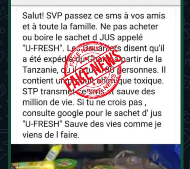 Faux, le jus U-FRESH ne contient pas un produit chimique toxique