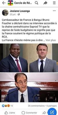 Non, l’ambassadeur Français en RCA Bruno Foucher n’a pas dit que la France est contre le gouvernement actuel en RCA ni qu’elle cherche à reprendre le contrôle du pays