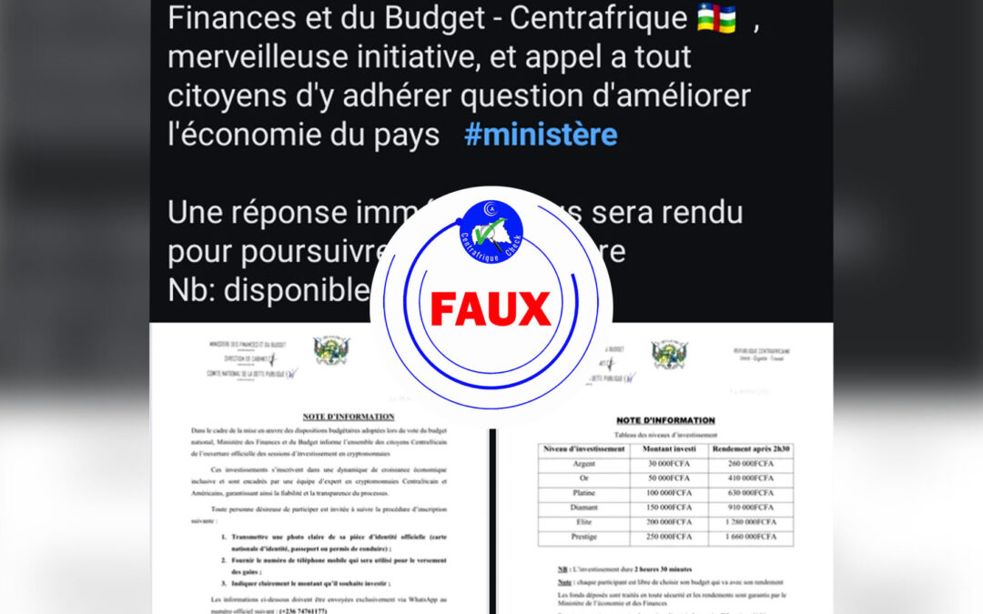 Faux : le ministère des Finances et du Budget n’a publié aucun avis en ligne