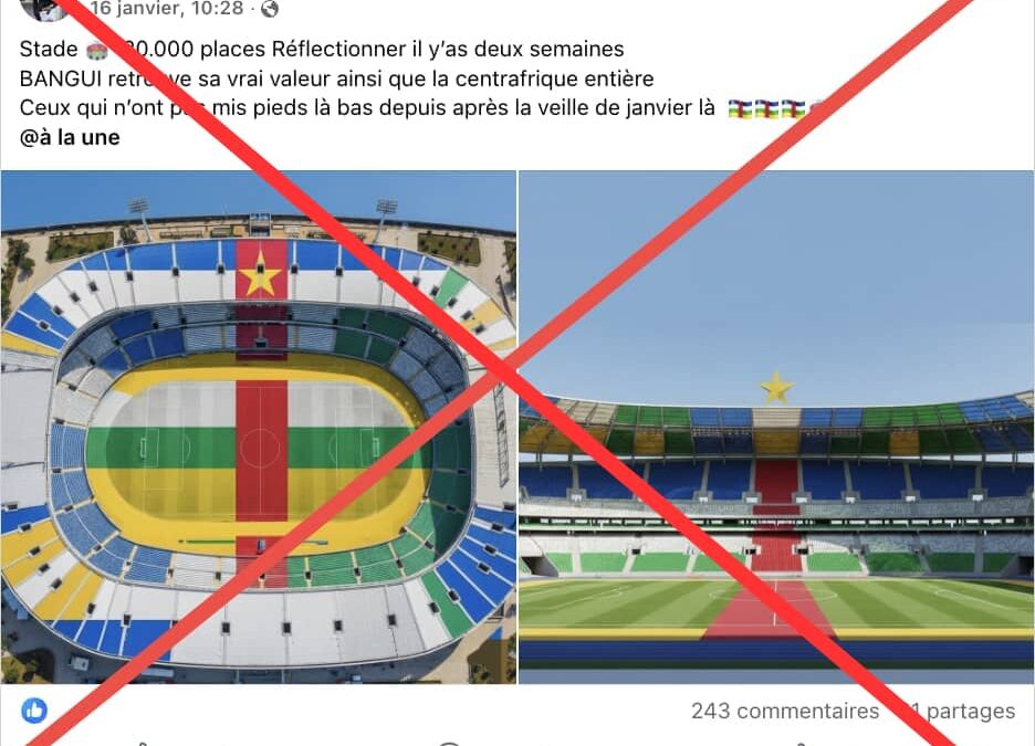 Les photos présentées comme celles du complexe sportif Barthélemy Boganda rénové ne sont pas authentiques